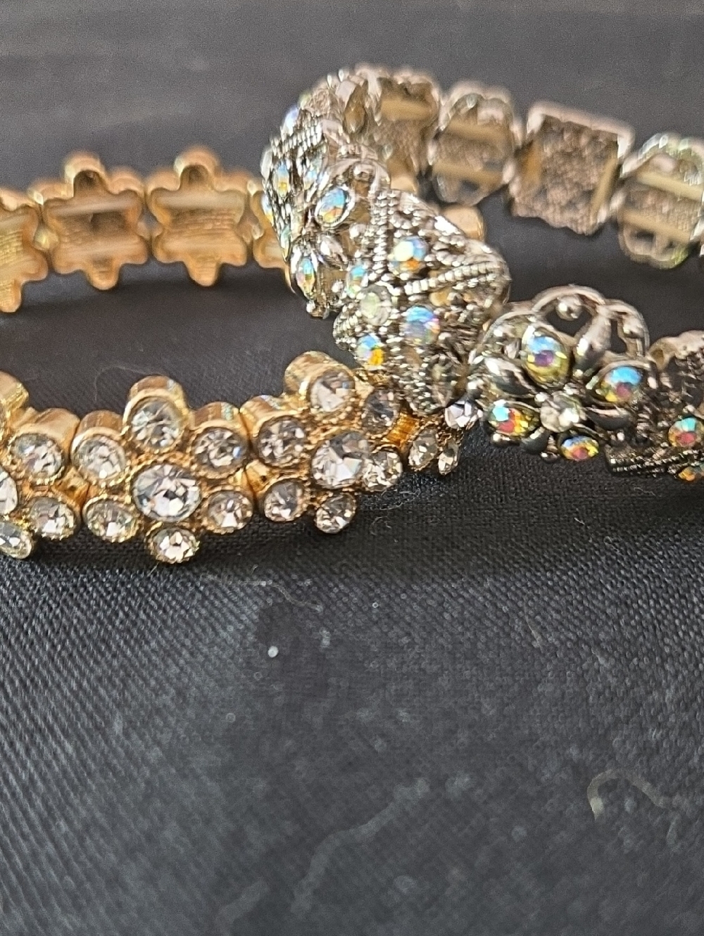 Gold-Tone And Silver Tone Crystal Cluster Stretch Bracelets
